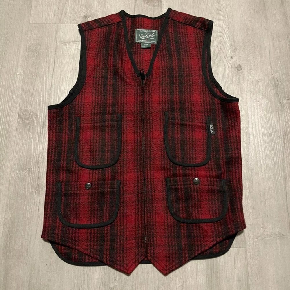Woolrich Tartan Plaid Pocket Wool Lumberjack Plaid Check Vest